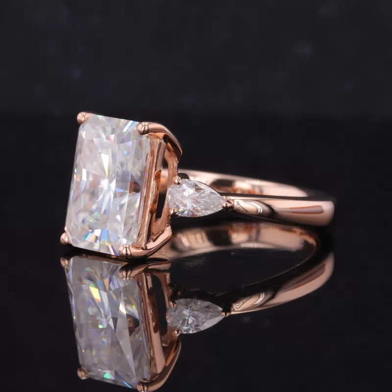 8×11mm Radiant Cut Moissanite 14K Rose Gold Three Stone Engagement Ring