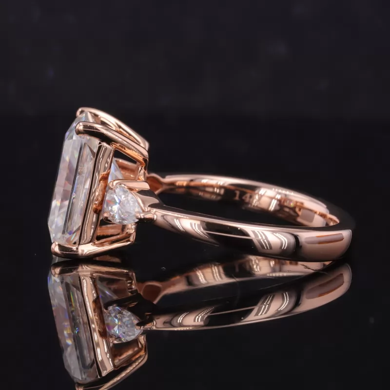 8×11mm Radiant Cut Moissanite 14K Rose Gold Three Stone Engagement Ring