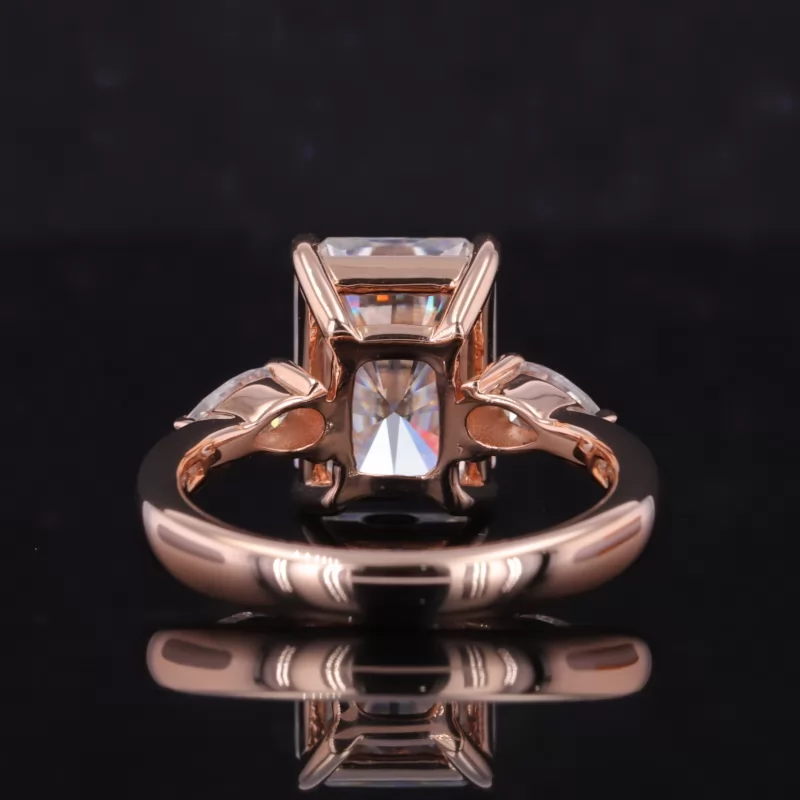 8×11mm Radiant Cut Moissanite 14K Rose Gold Three Stone Engagement Ring