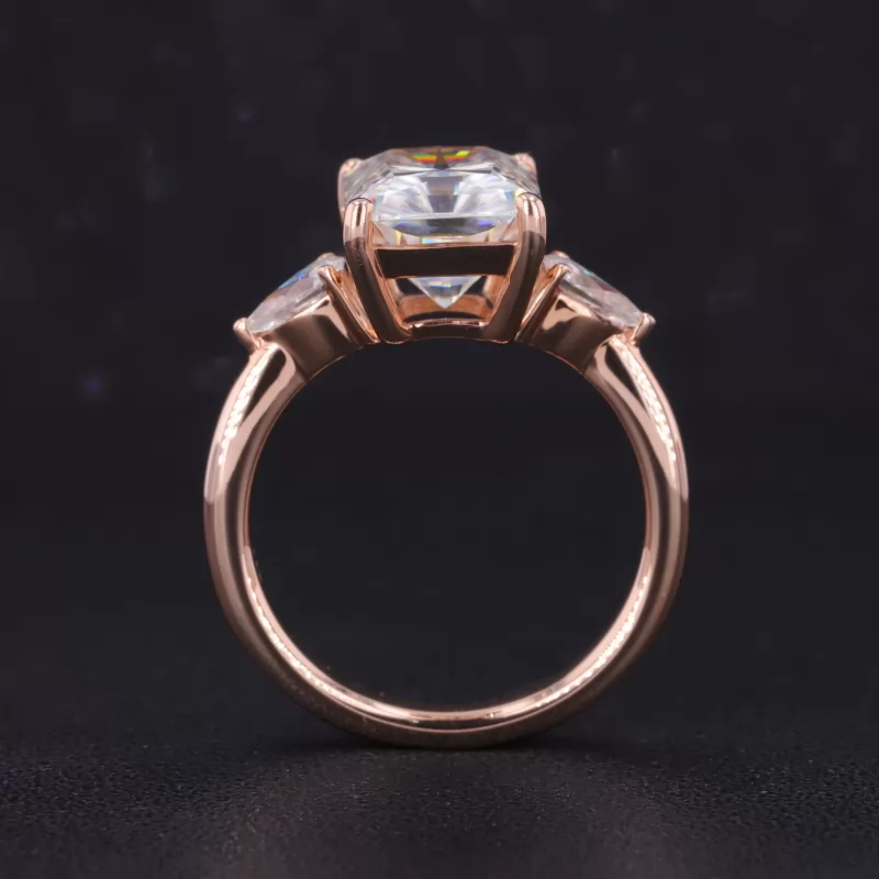 8×11mm Radiant Cut Moissanite 14K Rose Gold Three Stone Engagement Ring