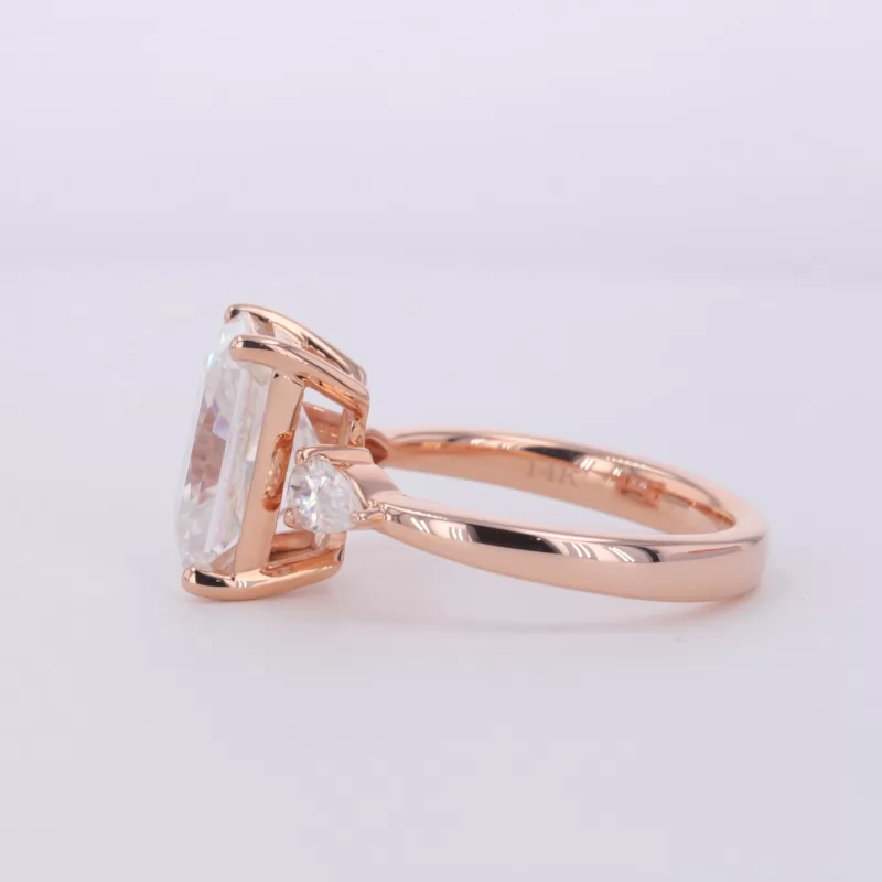 8×11mm Radiant Cut Moissanite 14K Rose Gold Three Stone Engagement Ring