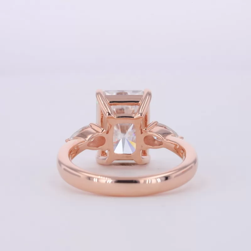 8×11mm Radiant Cut Moissanite 14K Rose Gold Three Stone Engagement Ring