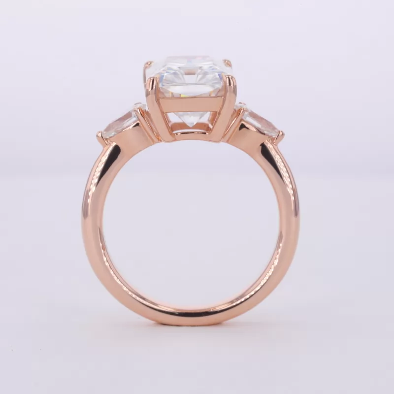 8×11mm Radiant Cut Moissanite 14K Rose Gold Three Stone Engagement Ring