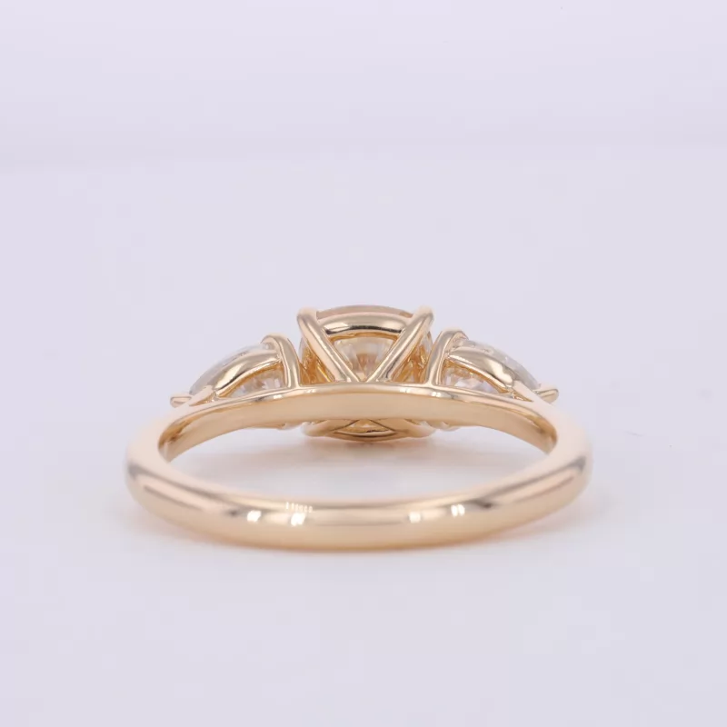 6.5×6.5mm Cushion Cut Moissanite 14K Yellow Gold Three Stone Engagement Ring