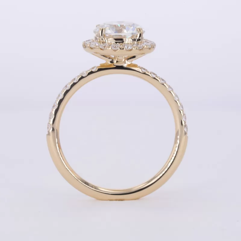 7.5mm Round Brilliant Cut Moissanite 14K Yellow Gold Halo Engagement Ring