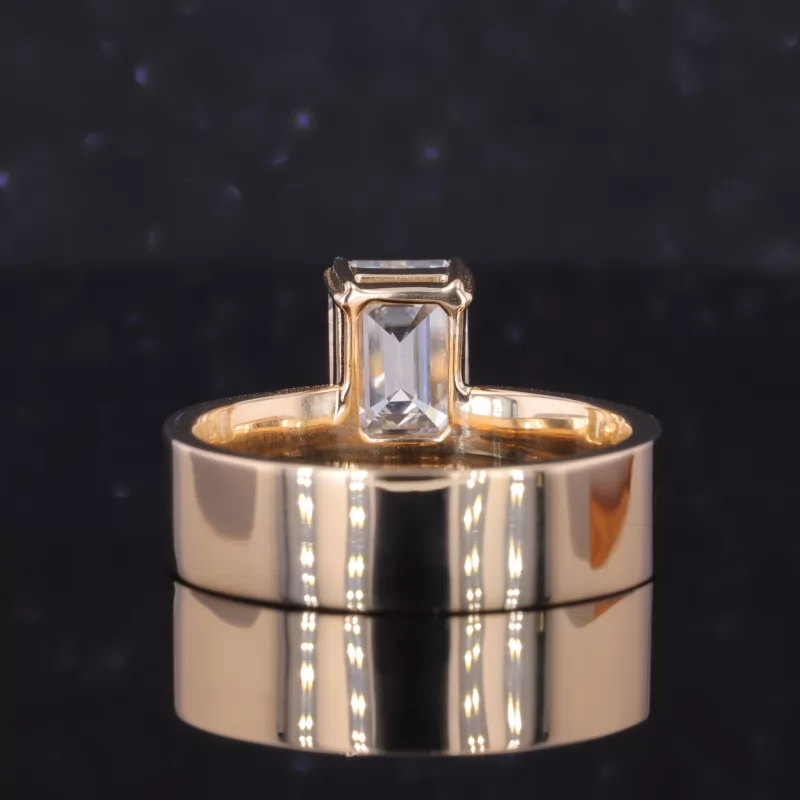 6×8.2mm Octagon Emerald Cut Moissanite 14K Yellow Gold Wide Band Style Solitaire Engagement Ring