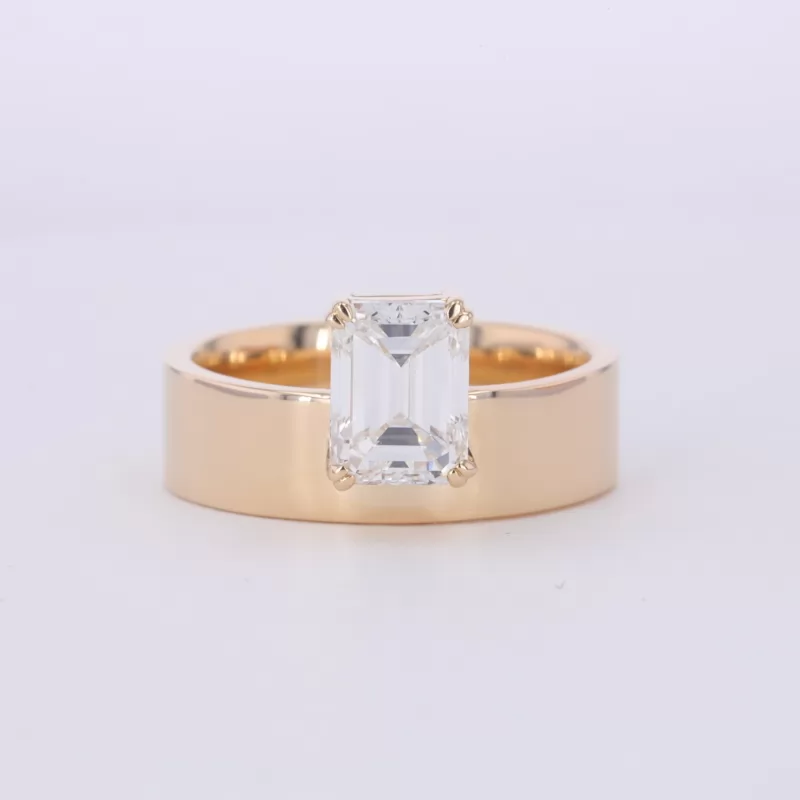 6×8.2mm Octagon Emerald Cut Moissanite 14K Yellow Gold Wide Band Style Solitaire Engagement Ring