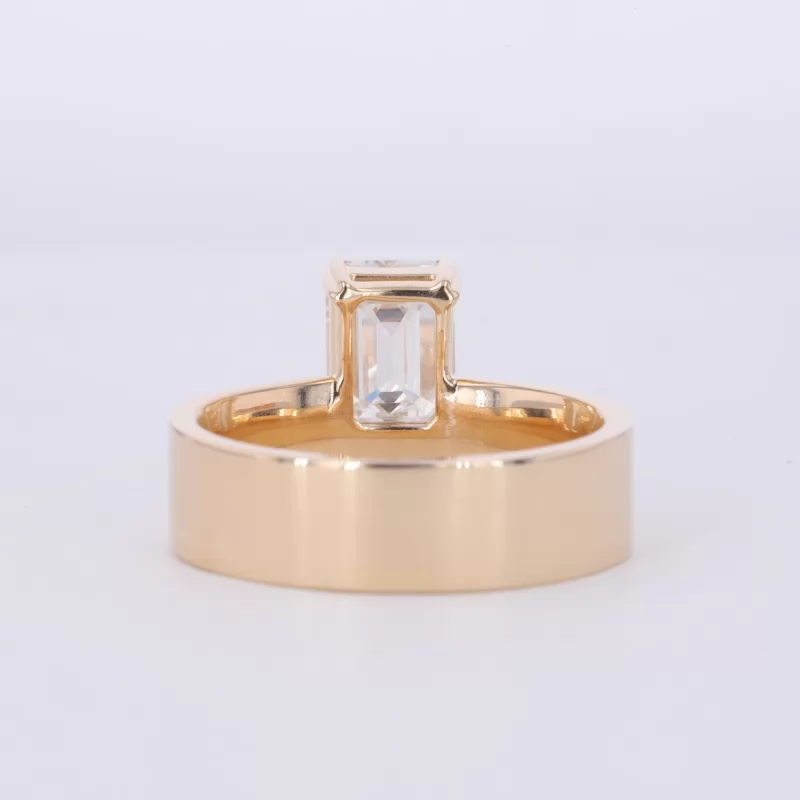 6×8.2mm Octagon Emerald Cut Moissanite 14K Yellow Gold Wide Band Style Solitaire Engagement Ring
