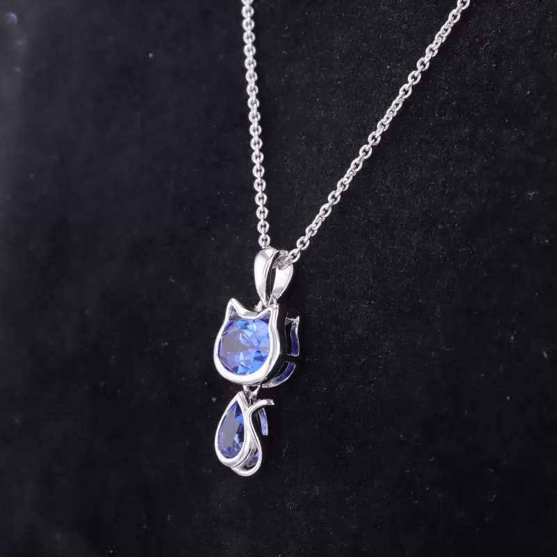 6×8mm Oval Cut Lab Gemstones & 4×6mm Pear Cut Lab Gemstones S925 Sterling Silver Fancy Shape Design Diamond Pendant Necklaces