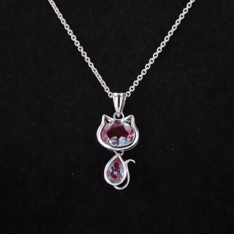 6×8mm Oval Cut Lab Gemstones & 4×6mm Pear Cut Lab Gemstones S925 Sterling Silver Fancy Shape Design Diamond Pendant Necklaces