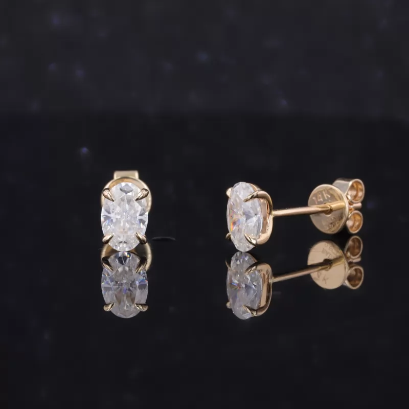 4×6mm Oval Cut Moissanite 14K Yellow Gold Diamond Stud Earrings