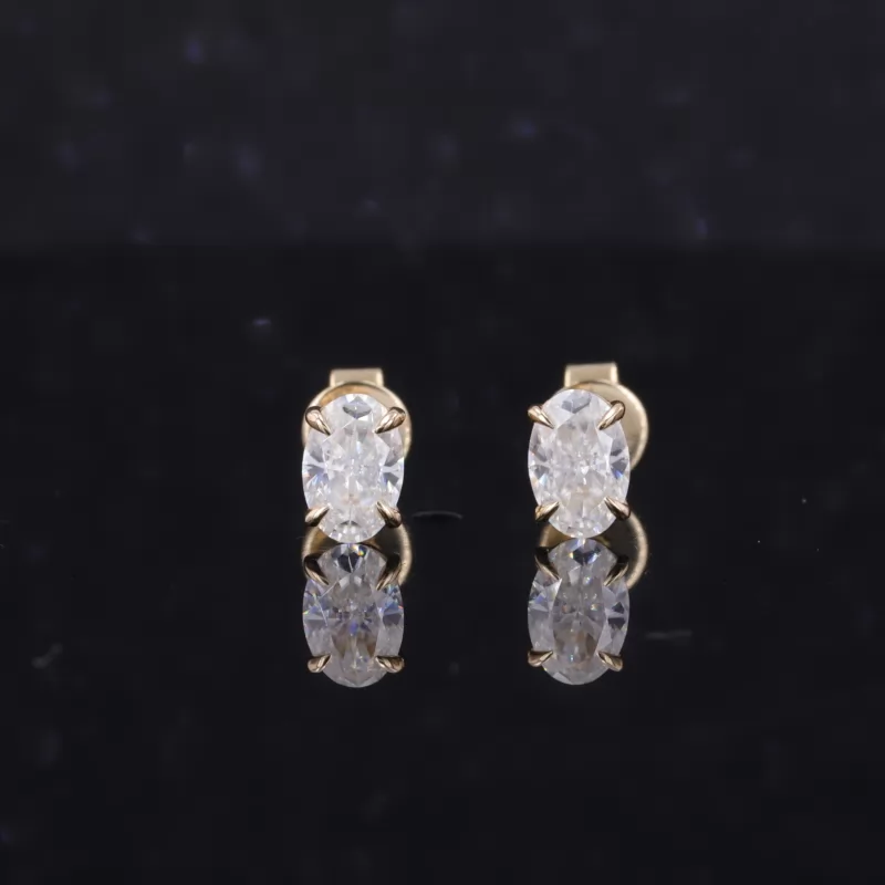 4×6mm Oval Cut Moissanite 14K Yellow Gold Diamond Stud Earrings