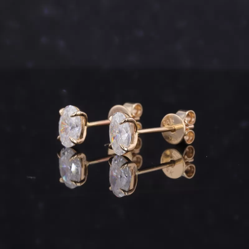 4×6mm Oval Cut Moissanite 14K Yellow Gold Diamond Stud Earrings