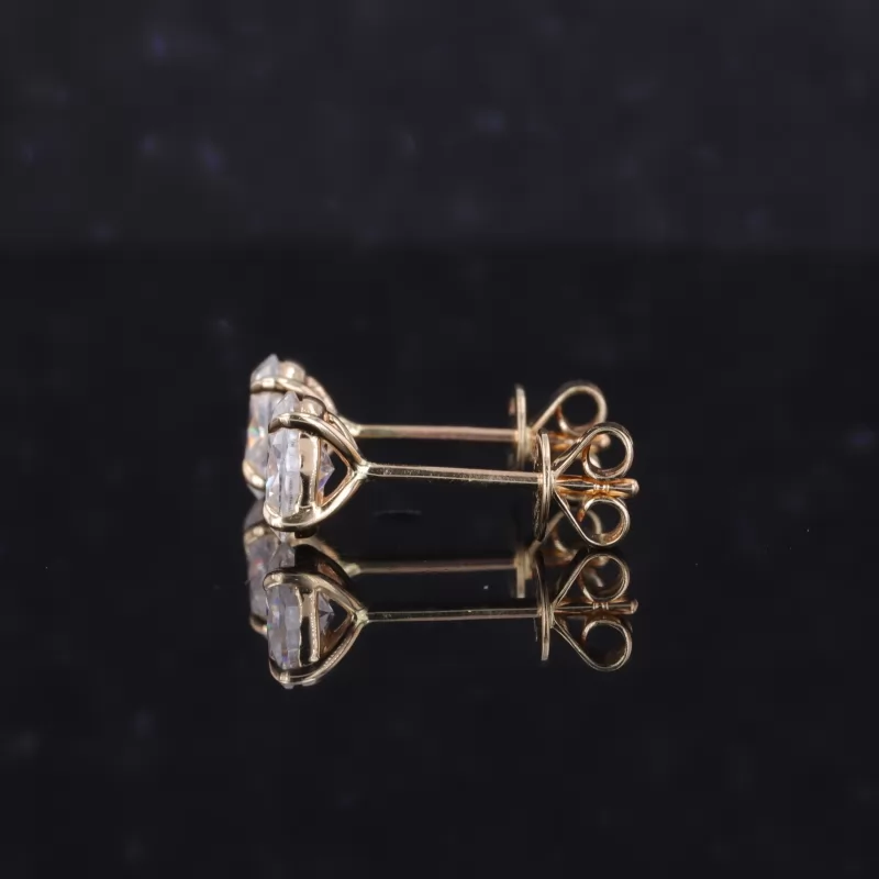 4×6mm Oval Cut Moissanite 14K Yellow Gold Diamond Stud Earrings