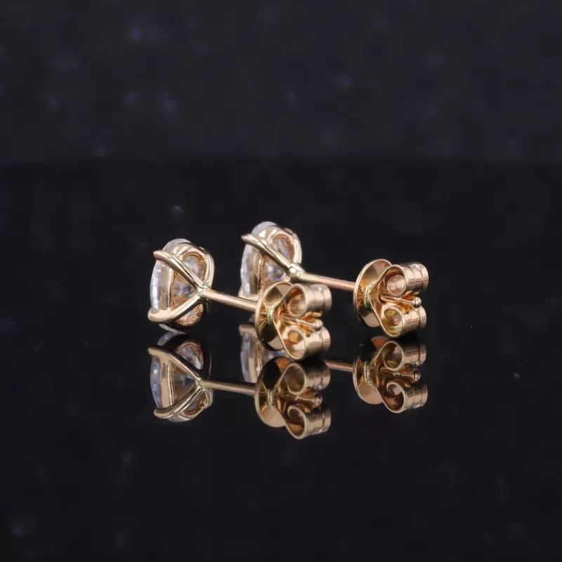 4×6mm Oval Cut Moissanite 14K Yellow Gold Diamond Stud Earrings