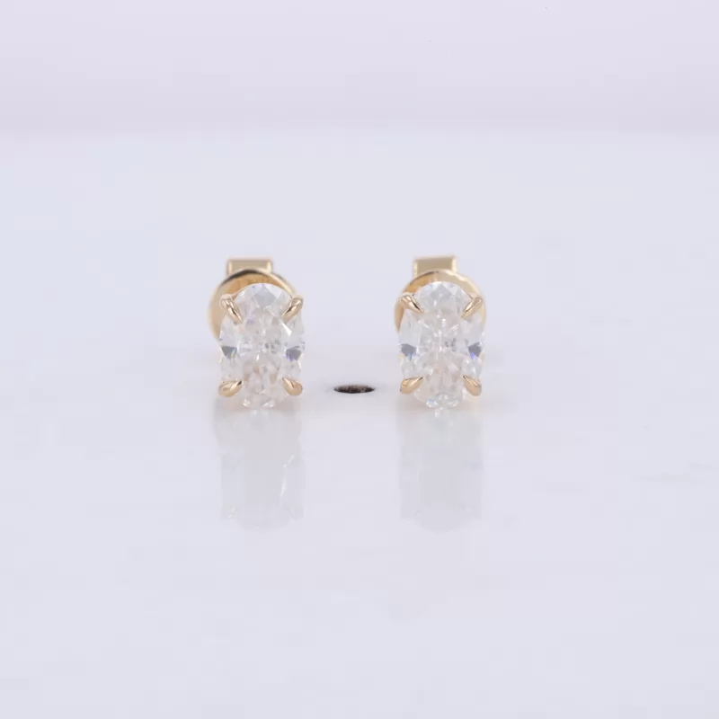 4×6mm Oval Cut Moissanite 14K Yellow Gold Diamond Stud Earrings