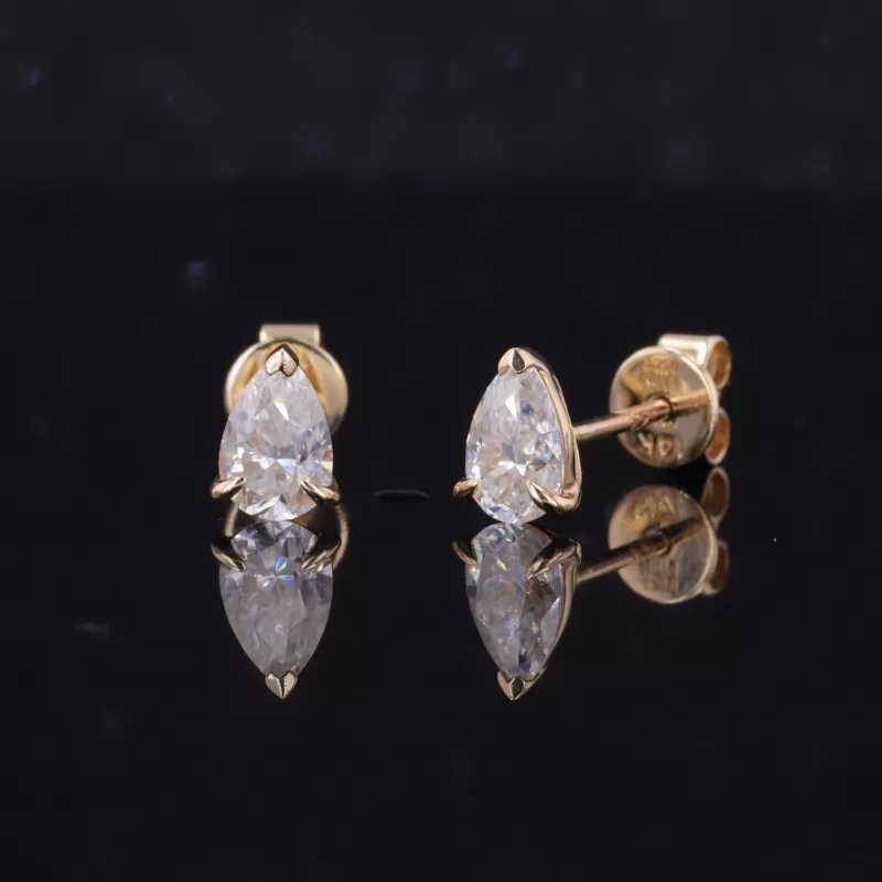 4×6mm Pear Cut Moissanite 14K Yellow Gold Diamond Stud Earrings