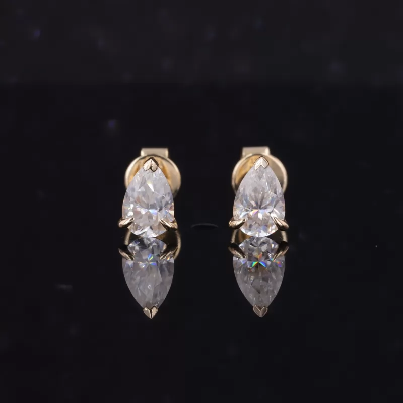 4×6mm Pear Cut Moissanite 14K Yellow Gold Diamond Stud Earrings