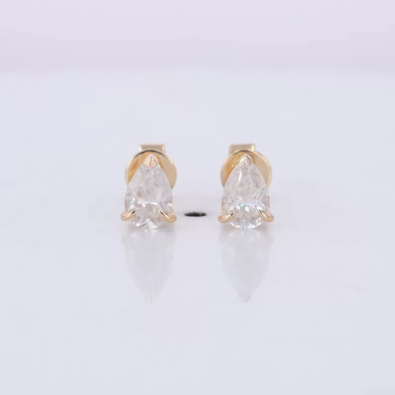 4×6mm Pear Cut Moissanite 14K Yellow Gold Diamond Stud Earrings