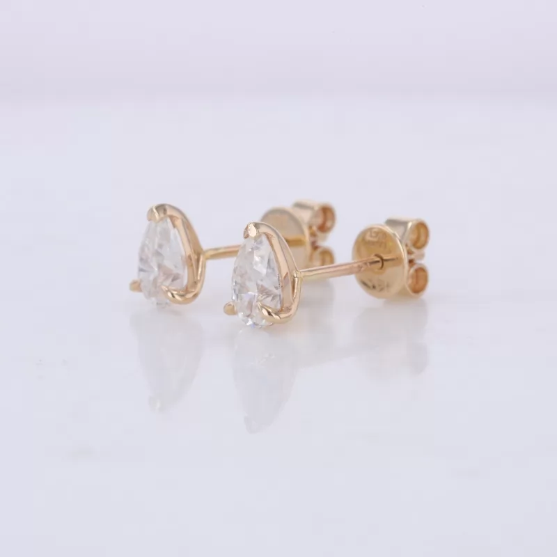 4×6mm Pear Cut Moissanite 14K Yellow Gold Diamond Stud Earrings