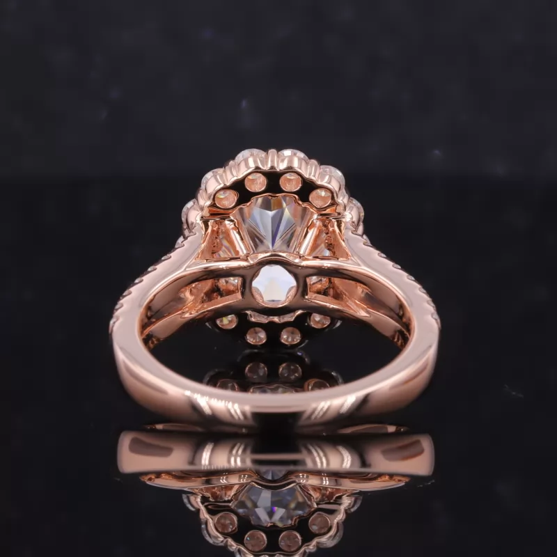 8×10mm Oval Cut Moissanite 14K Rose Gold Halo Engagement Ring