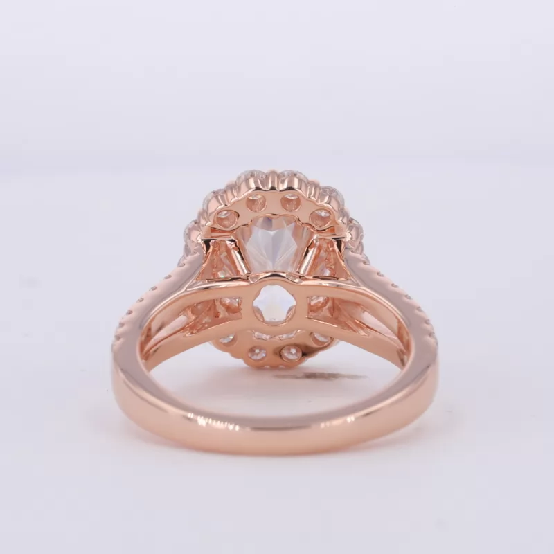 8×10mm Oval Cut Moissanite 14K Rose Gold Halo Engagement Ring