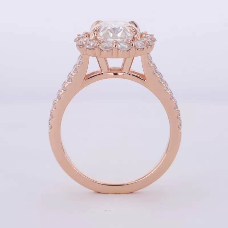 8×10mm Oval Cut Moissanite 14K Rose Gold Halo Engagement Ring