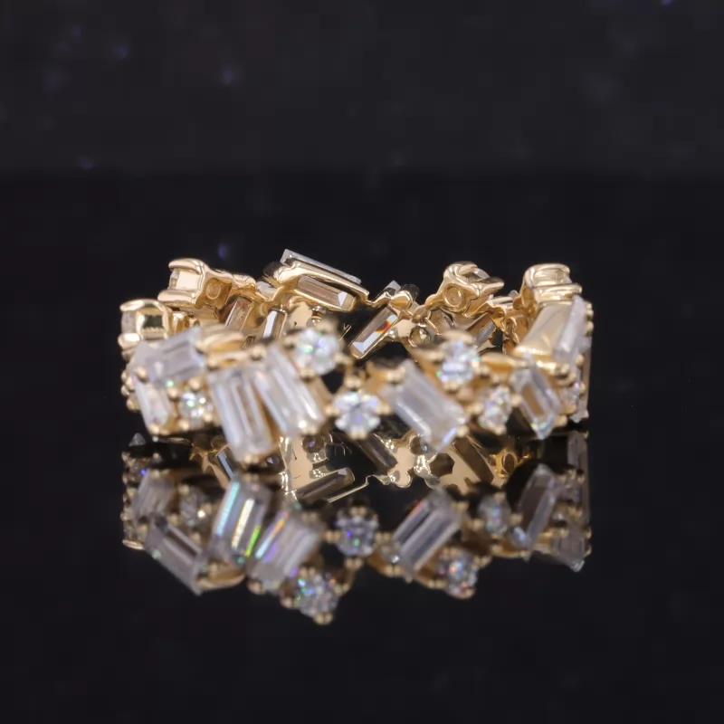 2×4mm Baguette Step Cut Moissanite & 2mm Round Brilliant Cut Moissanite 9K Yellow Gold Diamond Eternity Ring