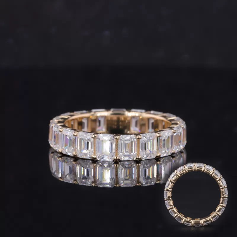 3×4mm Octagon Emerald Cut Moissanite 14K Yellow Gold Diamond Eternity Ring