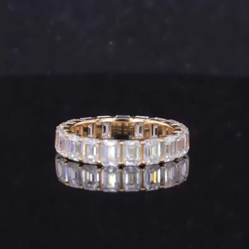 3×4mm Octagon Emerald Cut Moissanite 14K Yellow Gold Diamond Eternity Ring