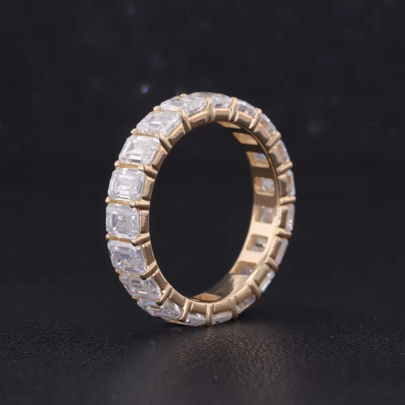 3×4mm Octagon Emerald Cut Moissanite 14K Yellow Gold Diamond Eternity Ring