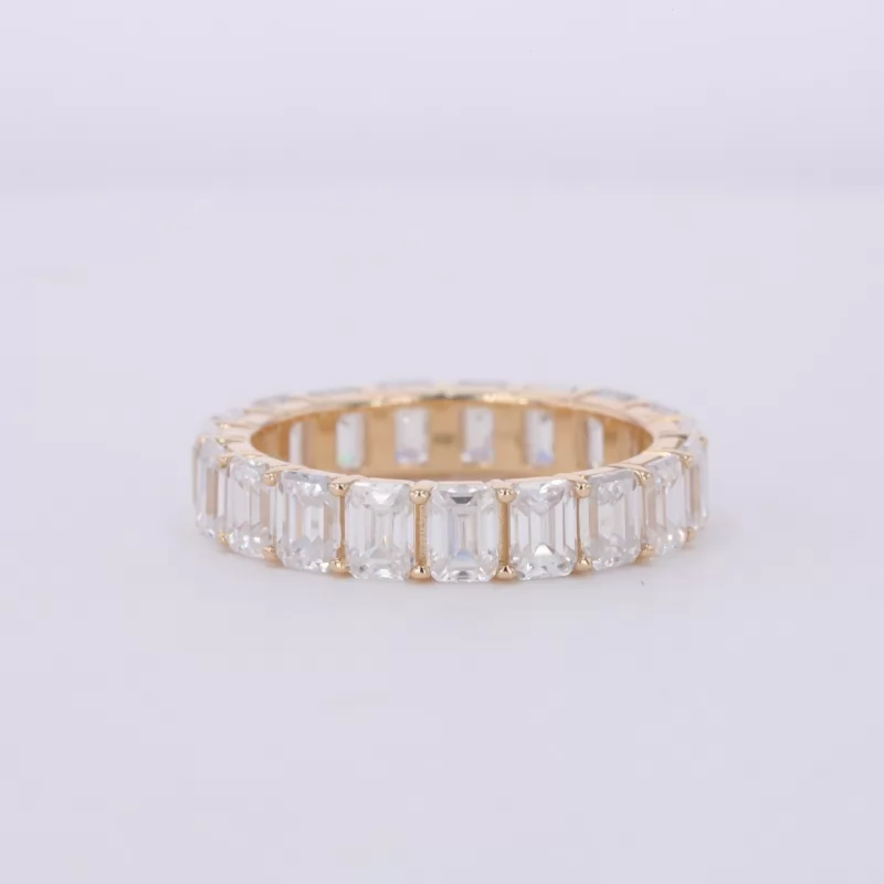 3×4mm Octagon Emerald Cut Moissanite 14K Yellow Gold Diamond Eternity Ring