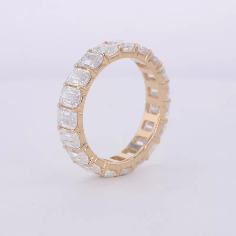 3×4mm Octagon Emerald Cut Moissanite 14K Yellow Gold Diamond Eternity Ring