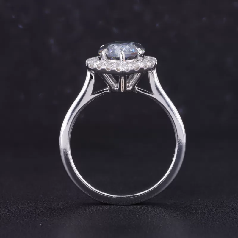 8×10mm Pear Cut Grey Color Moissanite 10K White Gold Halo Engagement Ring