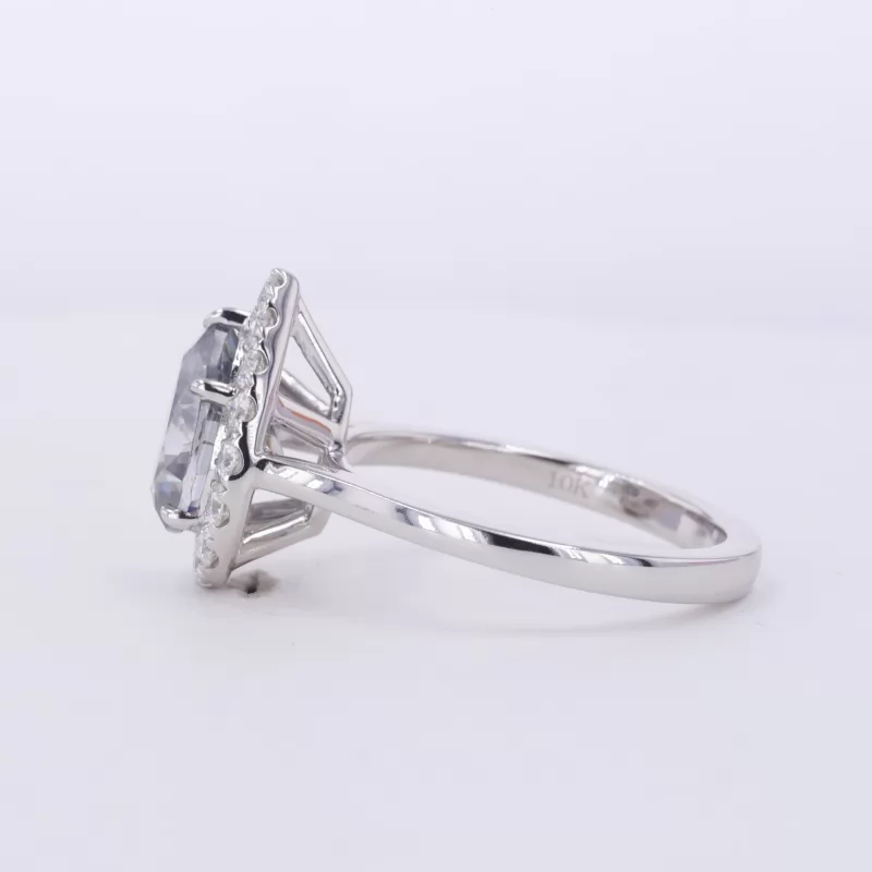 8×10mm Pear Cut Grey Color Moissanite 10K White Gold Halo Engagement Ring