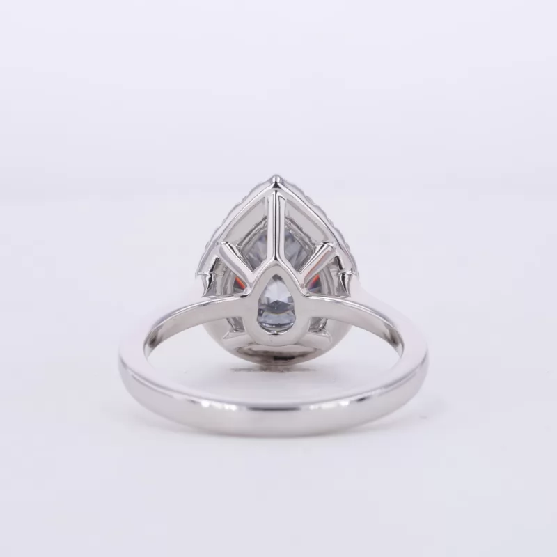 8×10mm Pear Cut Grey Color Moissanite 10K White Gold Halo Engagement Ring