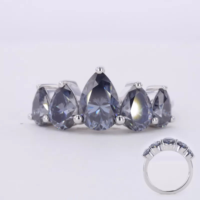 6×9mm Pear Cut Lab Gemstones Five Stone Diamond Rings