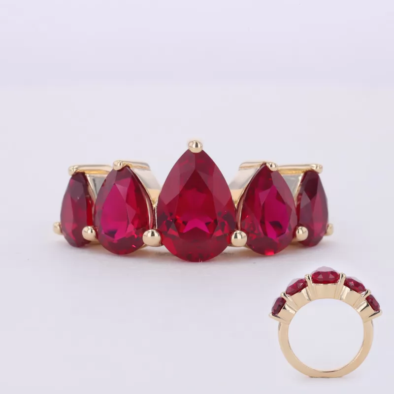 6×9mm Pear Cut Lab Gemstones Five Stone Diamond Rings