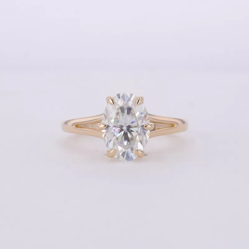 7×10mm Oval Cut Moissanite 14K Yellow Gold Solitaire Engagement Ring