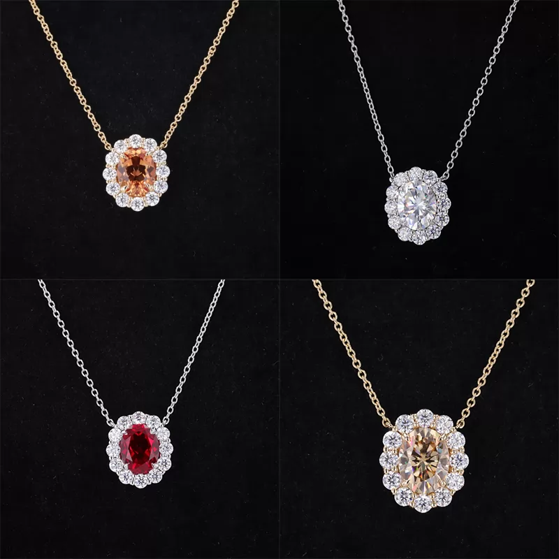 5×7mm & 7×9mm Oval Cut Lab Gemstones Diamond Pendant Necklaces