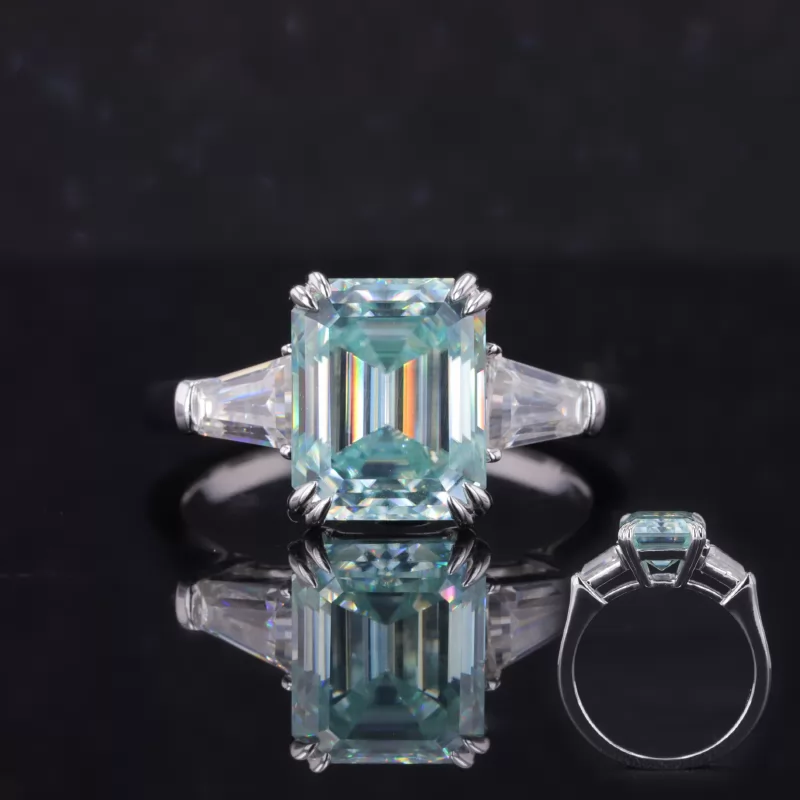 8×10mm Octagon Emerald Cut Lab Gemstones Three Stone Engagement Rings