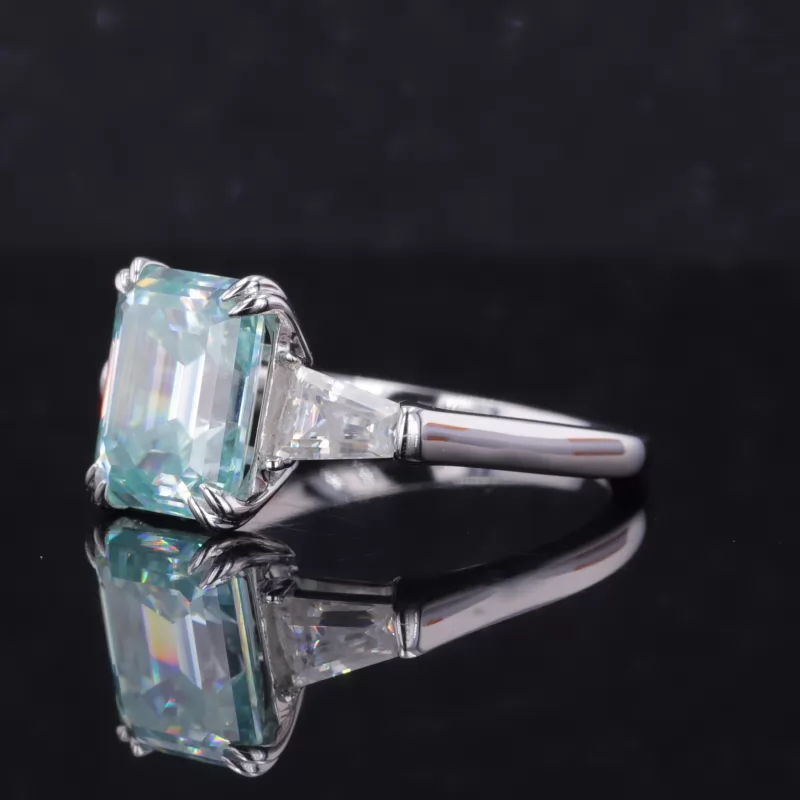 8×10mm Octagon Emerald Cut Lab Gemstones Three Stone Engagement Rings