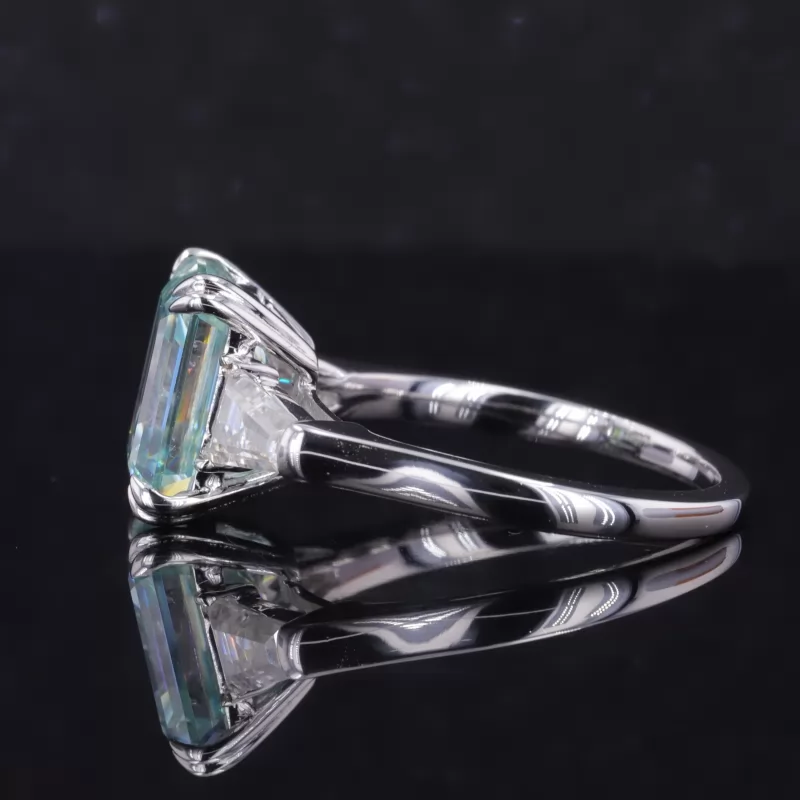 8×10mm Octagon Emerald Cut Lab Gemstones Three Stone Engagement Rings