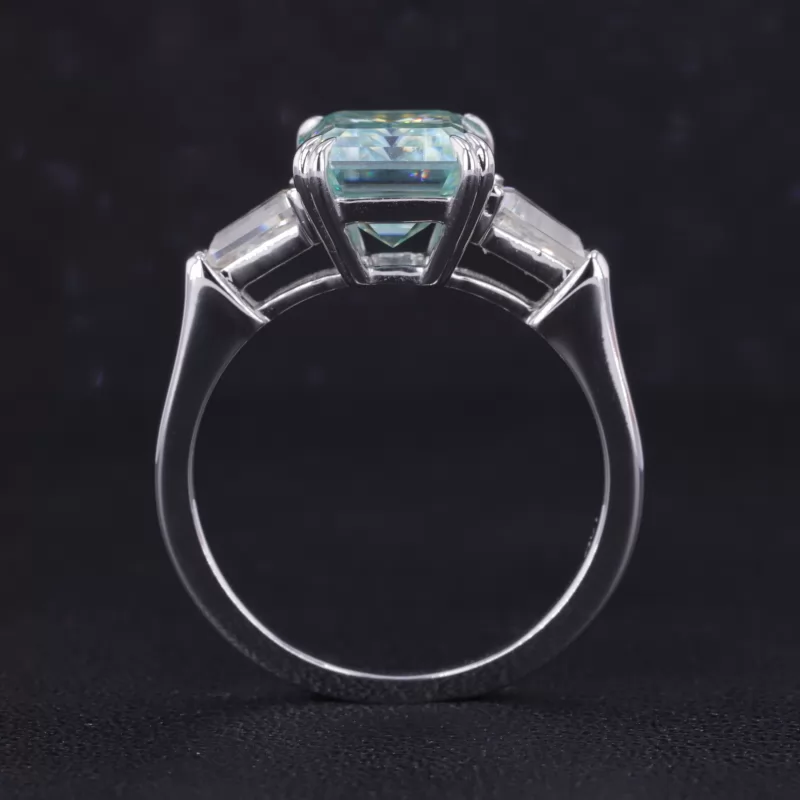 8×10mm Octagon Emerald Cut Lab Gemstones Three Stone Engagement Rings