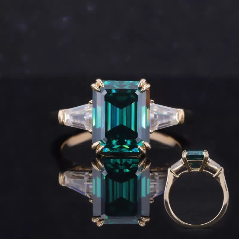 8×10mm Octagon Emerald Cut Lab Gemstones Three Stone Engagement Rings