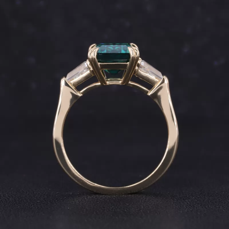 8×10mm Octagon Emerald Cut Lab Gemstones Three Stone Engagement Rings