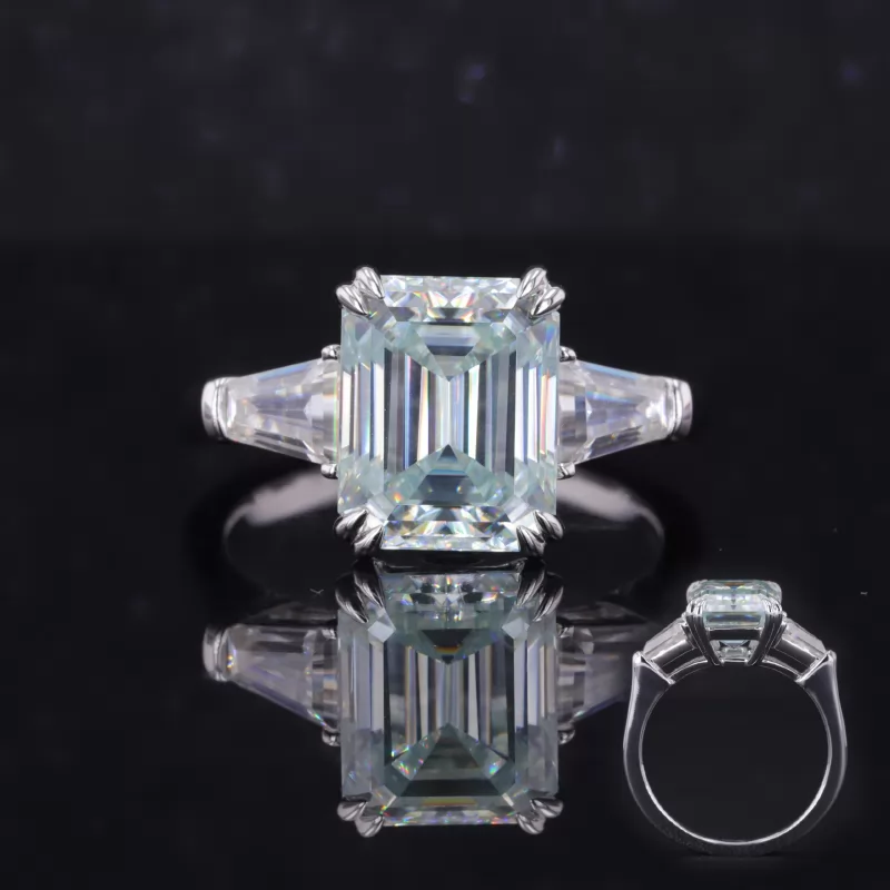 8×10mm Octagon Emerald Cut Lab Gemstones Three Stone Engagement Rings