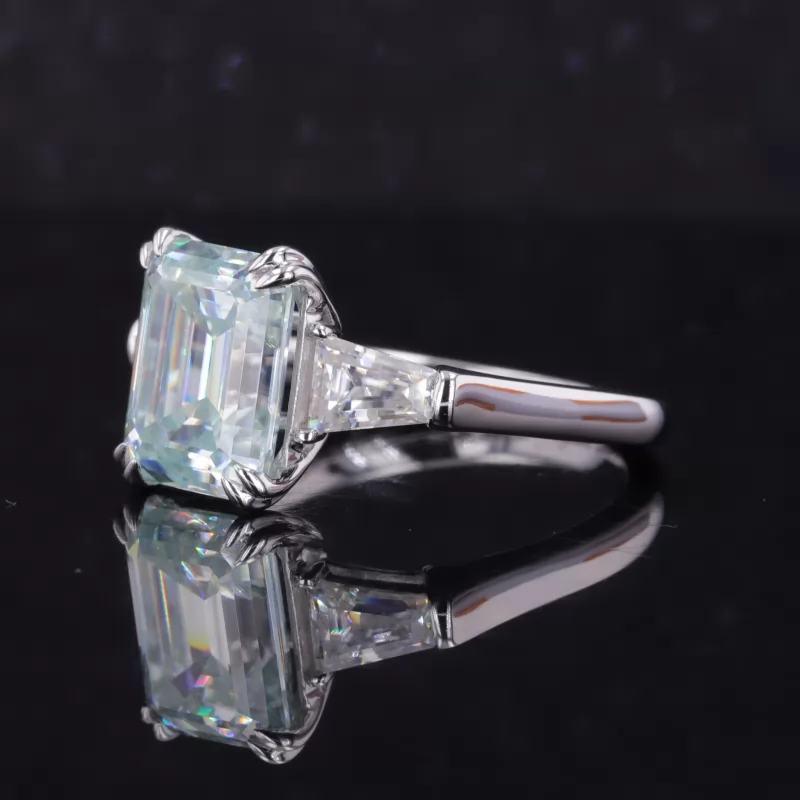 8×10mm Octagon Emerald Cut Lab Gemstones Three Stone Engagement Rings