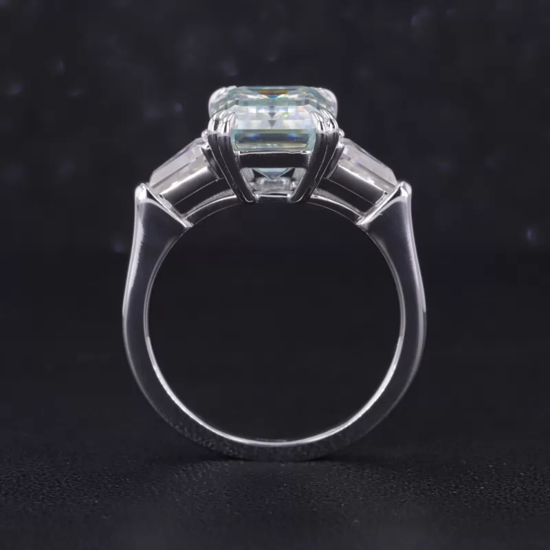 8×10mm Octagon Emerald Cut Lab Gemstones Three Stone Engagement Rings