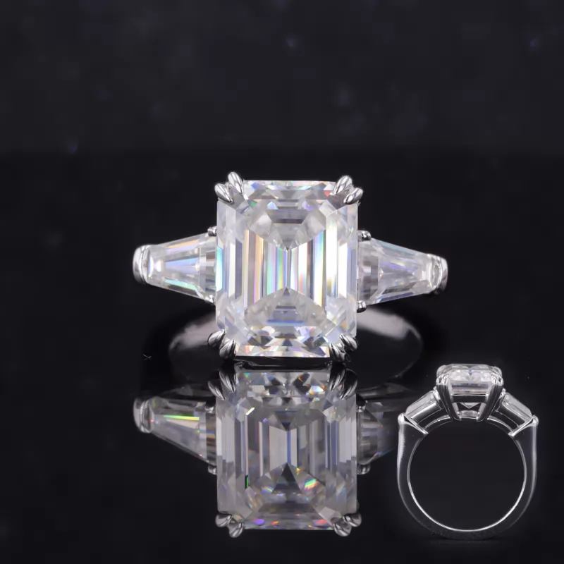 8×10mm Octagon Emerald Cut Lab Gemstones Three Stone Engagement Rings